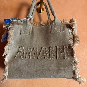 NWT Divina Italian Design Amalfi Canvas Tote Frayed Trim Beach Bag